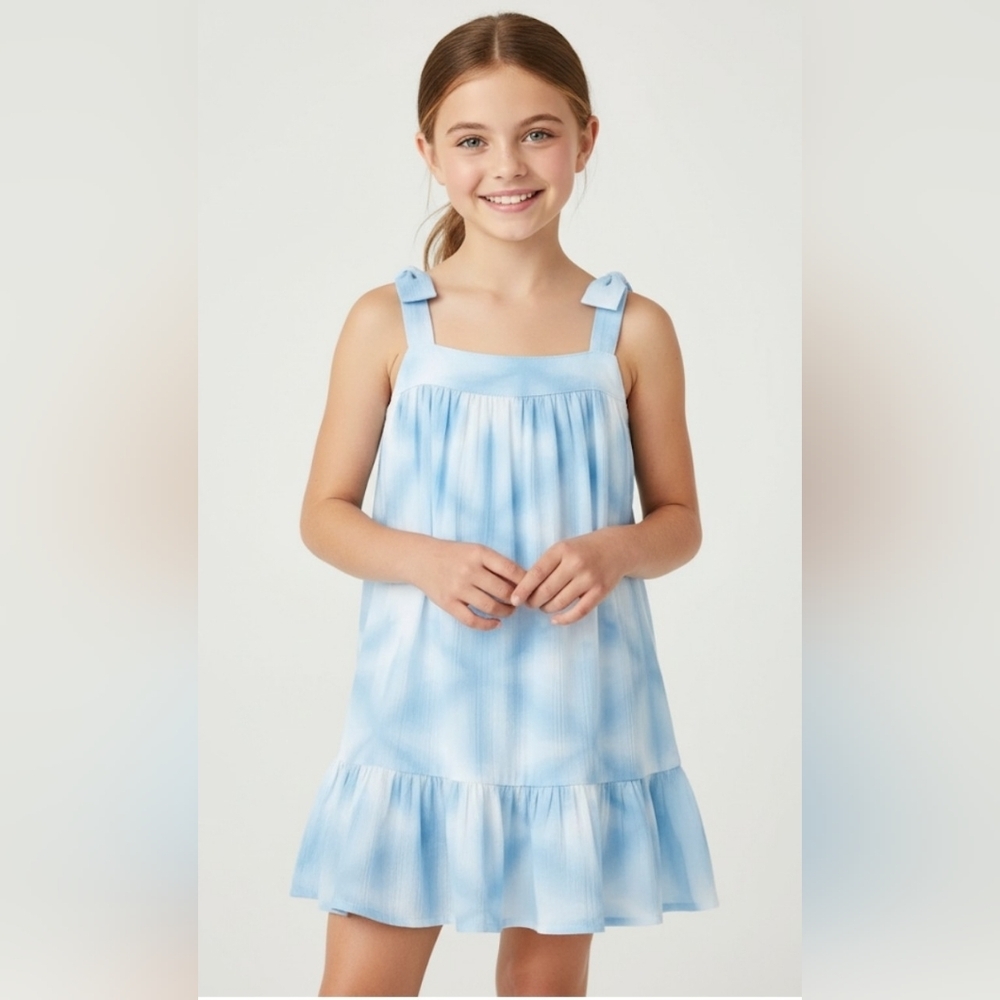 JANIE AND JACK TIE DYE BOW STRAP DRESS IN Angel Falls Shibori Size 12